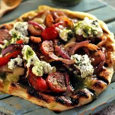 Grilled Pizza with Hot Sausage, Grilled Peppers and Onions and Oregano Ricotta Recipe
