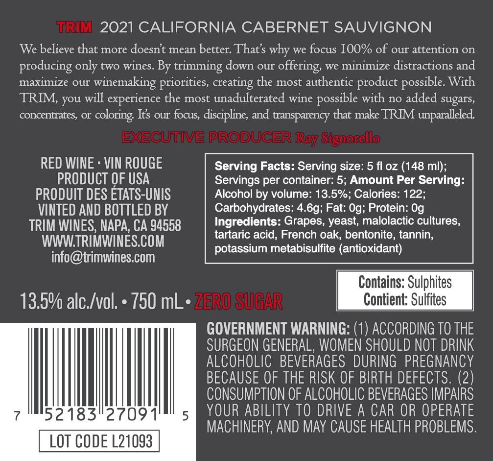 2021 Trim Cabernet Sauvignon Red Blend, Napa CA