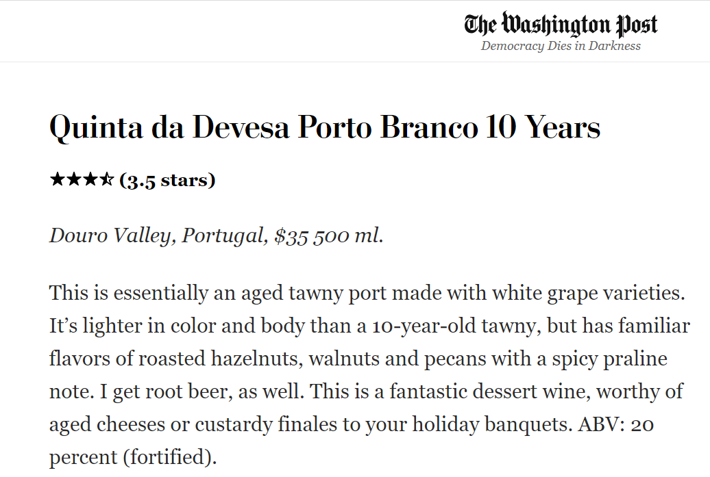 NV 10 Year White Tawny Porto Douro Valley