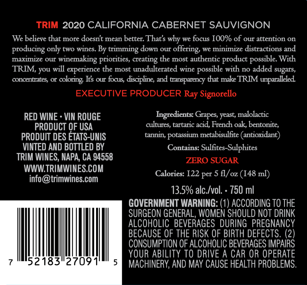 2020 Trim Cabernet Sauvignon Red Blend, Napa CA