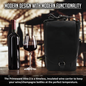 Vino2 Two Bottle Leather Wine Tote Messenger Carrier - The Wine Concierge